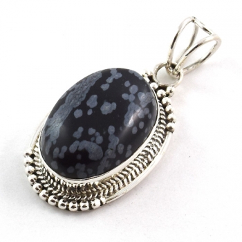 Natural obsidian pure silver pendant